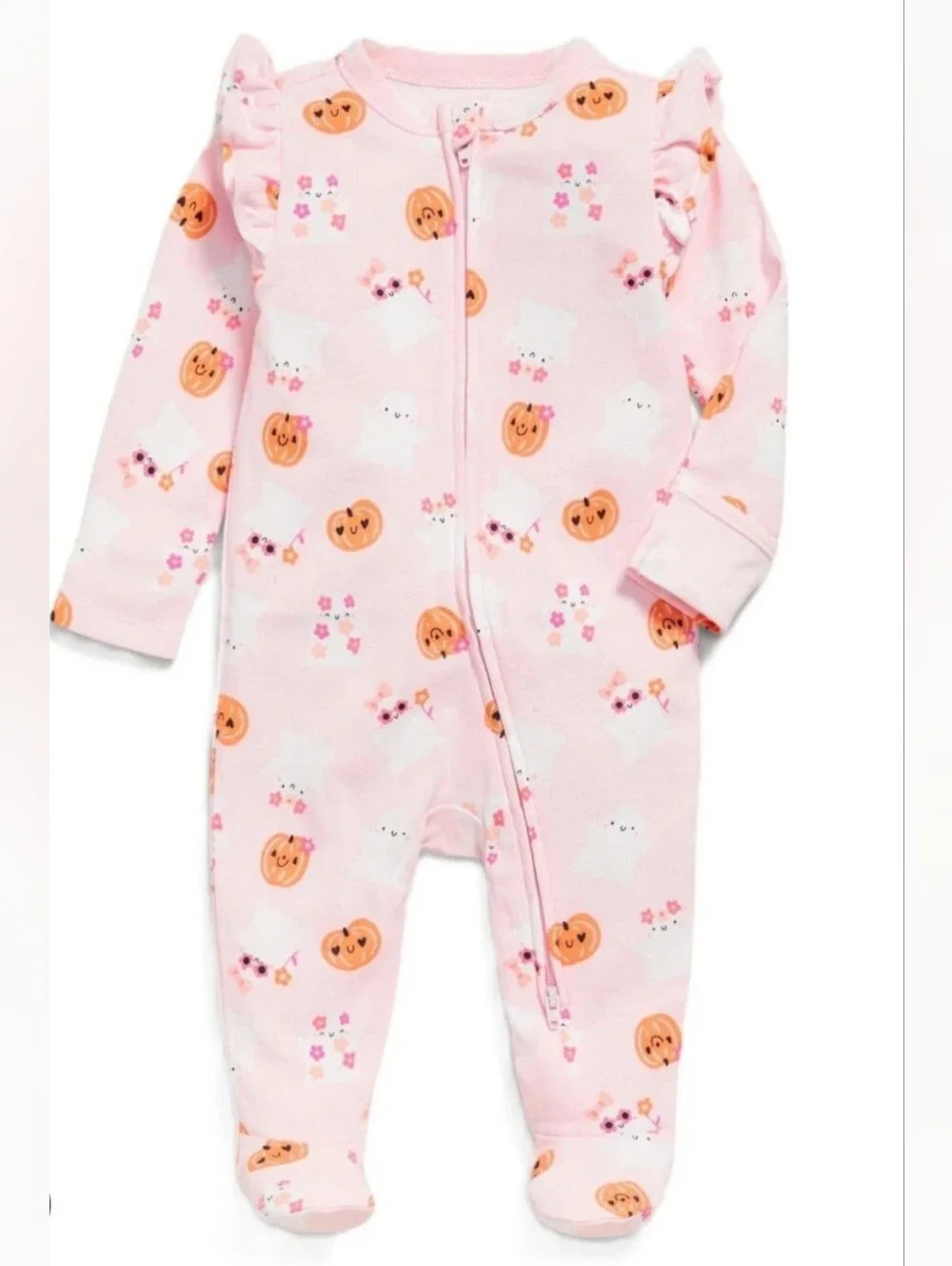 Old Navy Pink Pumpkin & Ghost Ruffle-Footed One-Piece 6-9M